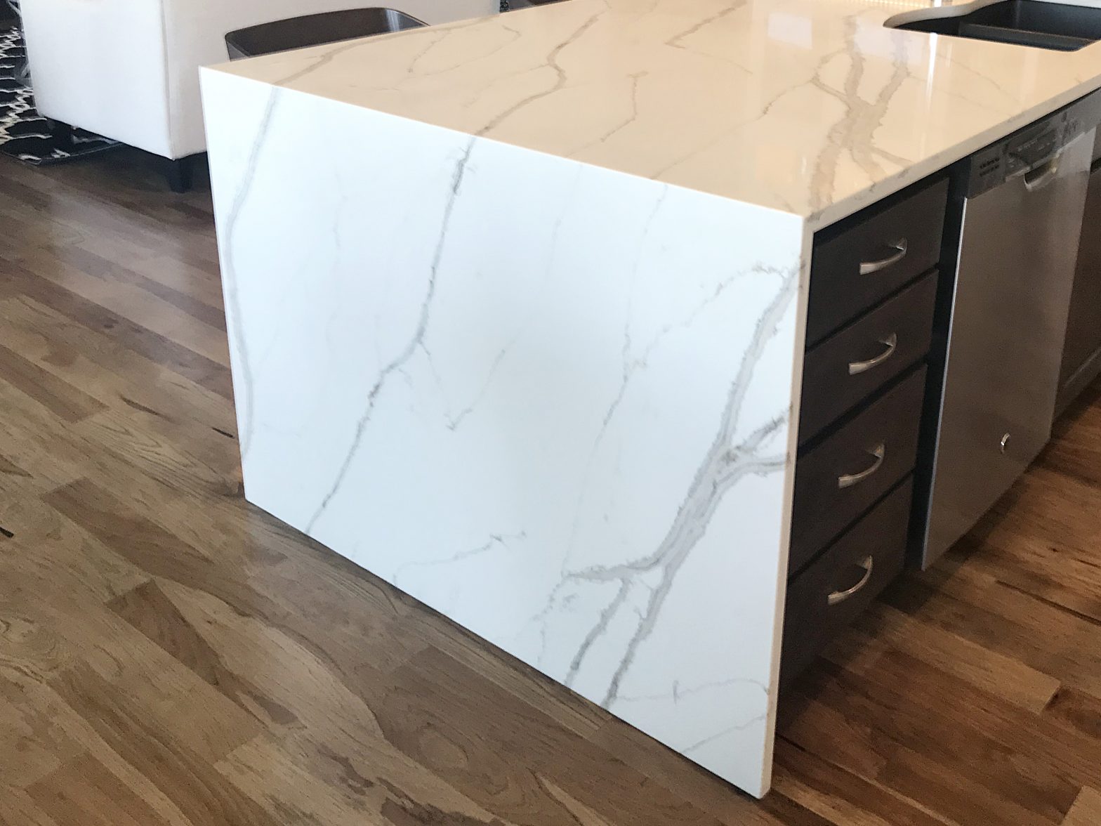granite countertop with a waterfall edge type