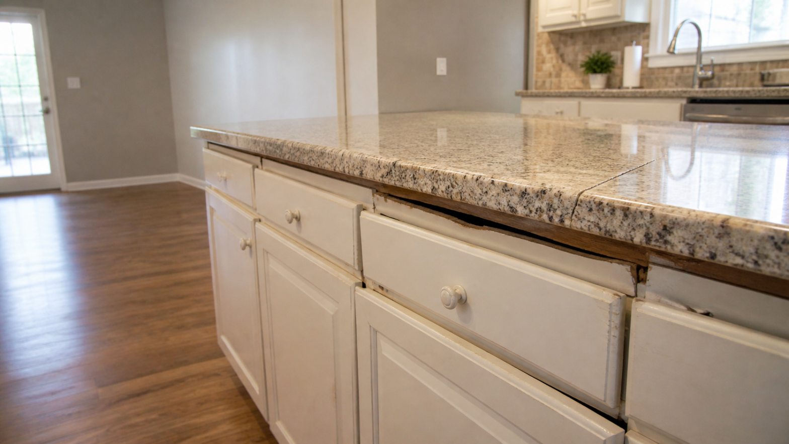 failing countertop resulting in cracked granite countertop